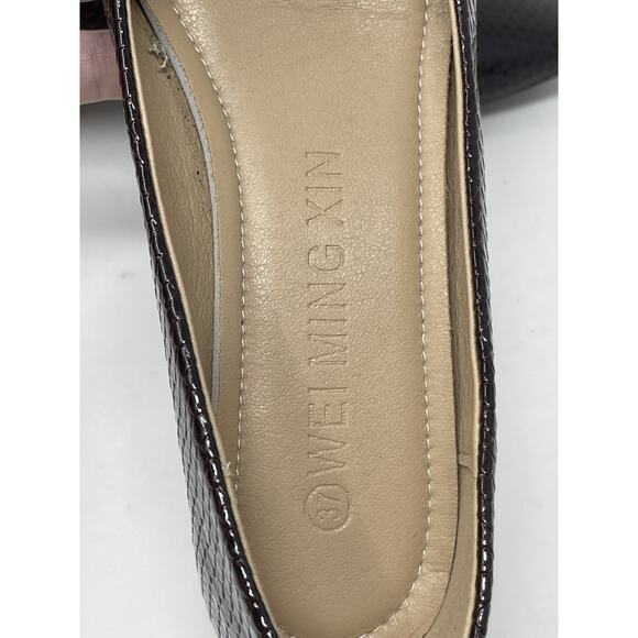 WEI MING XIN Shoes EUR 37 (US 6.5) Square Toe low block heel Faux Patent Plum - Picture 9 of 11